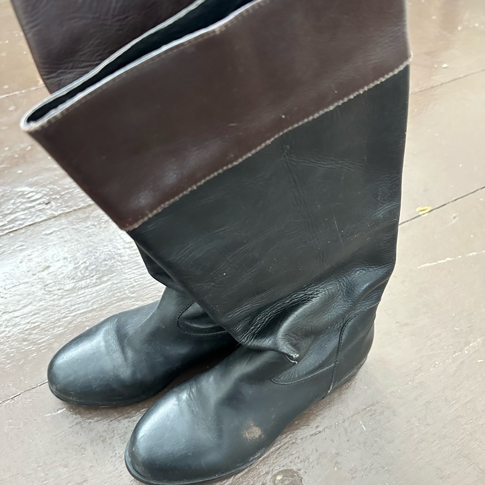 Ariat tall riding boots black with brown tops, full leather vintage - Picture 3 of 5